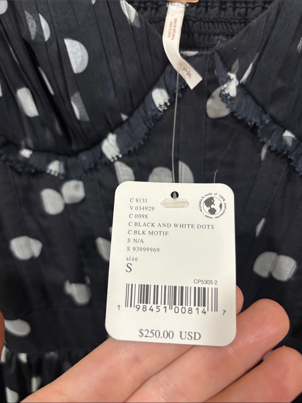 NWT Free People Polka Dot Long Sleeve Maxi Dress Black Size Small - Picture 9 of 16